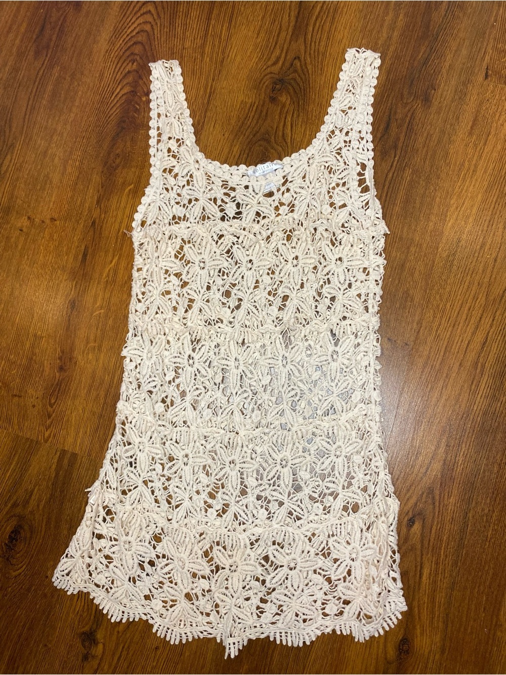 🌷 Solitaire 🌷 100% Cotton Cream Floral Crochet Knit Coverup Dress